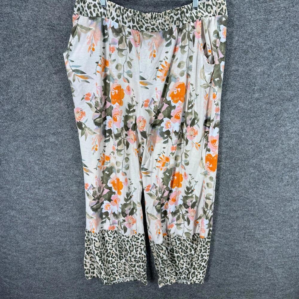 Cato Pajama Pants Women 22/24W Plus White Floral High Rise Flat Front Pockets